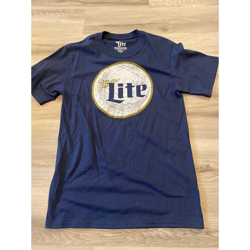 Miller lite women’s blue graphic short sleeve fitted casual cotton t-shirt small